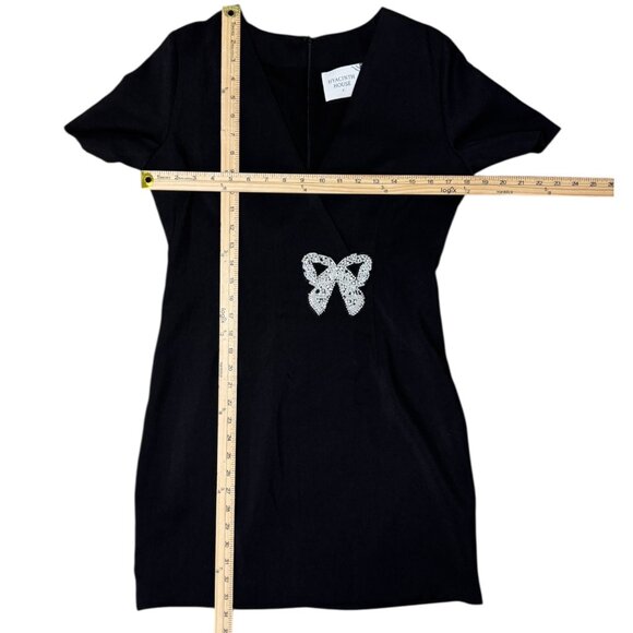 Hyacinth House Beaded Bow Amal Mini Dress Small Black Holiday Cocktail NWOT - Picture 4 of 8